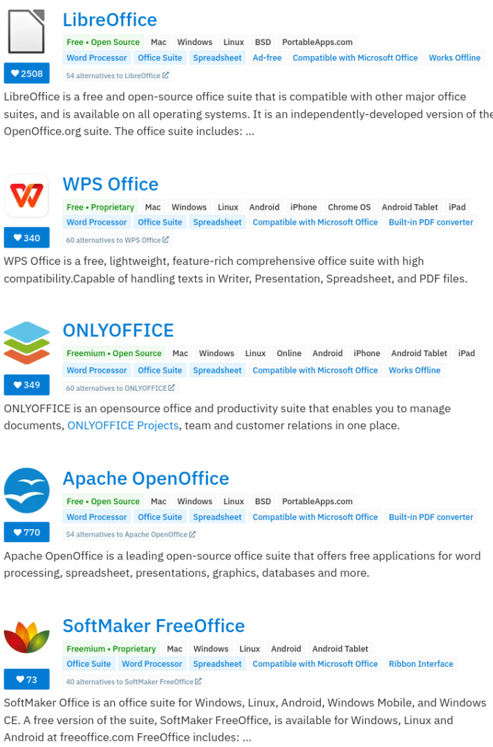 Beberapa pilihan alternatif Microsoft Office