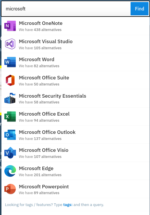 Daftar pilihan alternatif Microsoft Office